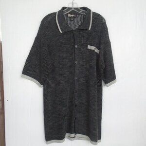 vintage Boom-X Mens Button Front Knit Shirt Size XL Black